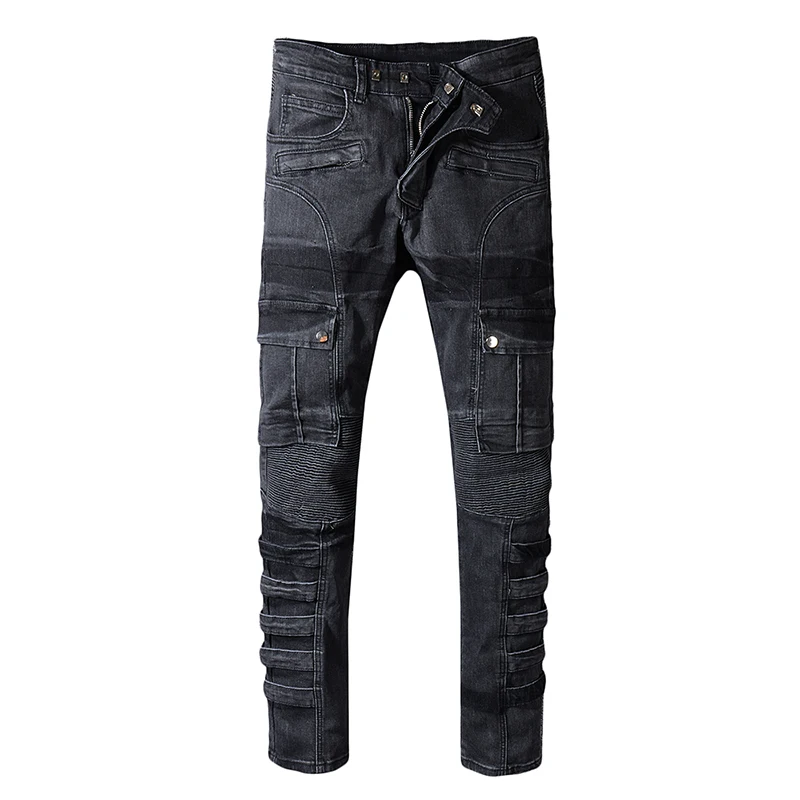 Seveyfan Hi Street Men's Black Motorcycle Jeans Skinny Pleated Cargo Jeans Brand Urban Cotton Jeans for Male R2562 
Seveyfan Hi Street Men's Black Motorcycle Jeans Skinny Pleated Cargo Jeans Brand Urban Cotton Jeans for Male R2562