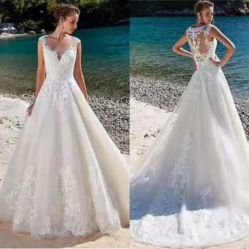 New Lvory Champagne 2020 Fashion Deep V Neck Wedding Dresses Sleeveless Backless Lace Applique Floor-length Bridal Dresses Beach
New Lvory Champagne 2020 Fashion Deep V Neck Wedding Dresses Sleeveless Backless Lace Applique Floor-length Bridal Dresses Beach