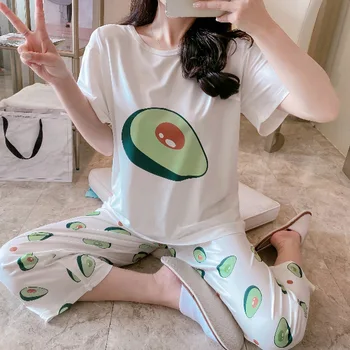 Female Kawaii Clothes Short-sleeved Cropped Pants Summer Comics Avocado Student Large Size Home Service Suit Pizama Damska
Female Kawaii Clothes Short-sleeved Cropped Pants Summer Comics Avocado Student Large Size Home Service Suit Pizama Damska