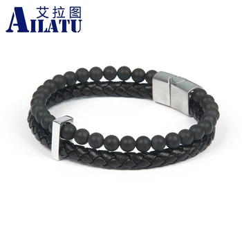 Ailatu Male Jewelry Braided Leather Bracelet Matte Onyx Stone Beads Bracelet Stainless Steel Magnetic Clasps Men Wrist Gifts
Ailatu Male Jewelry Braided Leather Bracelet Matte Onyx Stone Beads Bracelet Stainless Steel Magnetic Clasps Men Wrist Gifts
