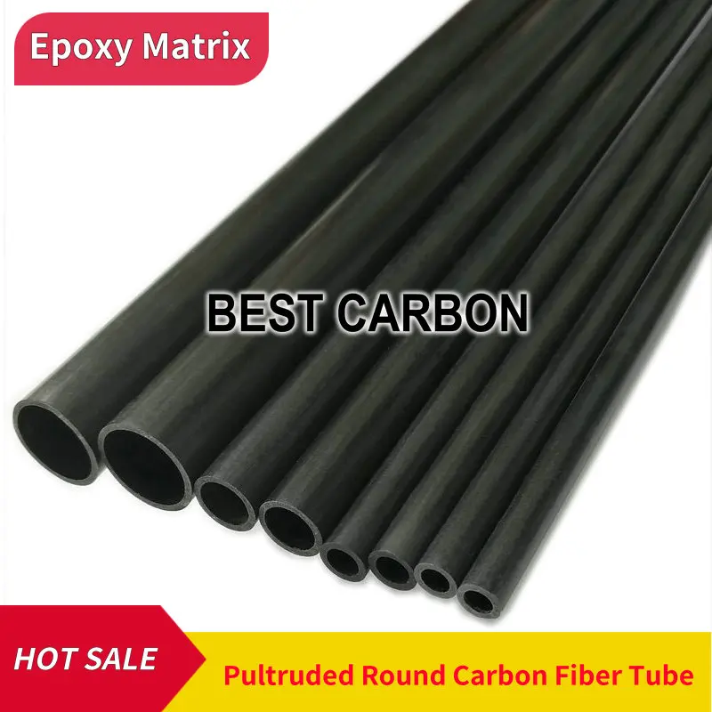 Carbon Fiber Round Tube 6mm x 4mm x 500mm Carbon Fiber  Pultrusion Tubing 3 Pcs