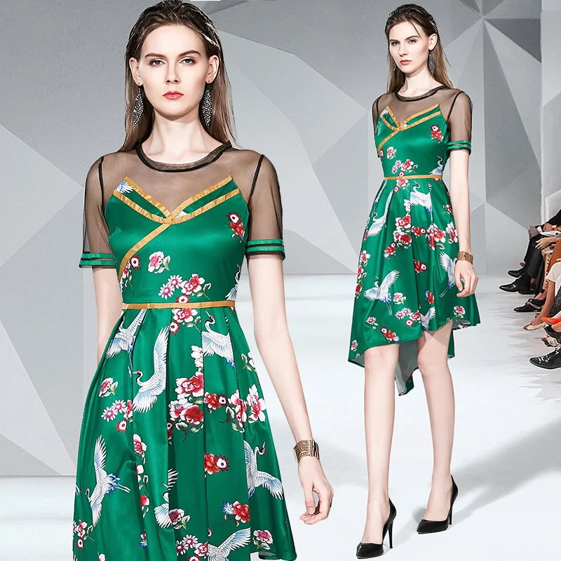 Runway Irregular Dress Summer 2019 Fashion bird Flower Print Patchwork flower net mesh Knee-Length Dress Vestidos
Runway Irregular Dress Summer 2019 Fashion bird Flower Print Patchwork flower net mesh Knee-Length Dress Vestidos