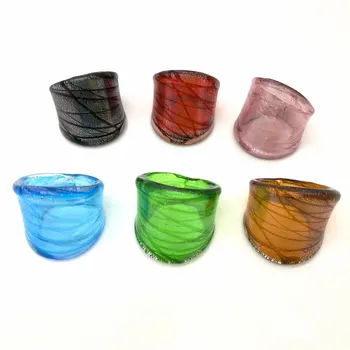 

Wholesale 6Pcs Mix Color Lampwork 3D Glass Murano Rings 17-19mm Band Ring