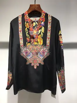 2019 New Ladies Fashion Long Sleeve Sexy Casual Silk Print Shirt 1217 
2019 New Ladies Fashion Long Sleeve Sexy Casual Silk Print Shirt 1217