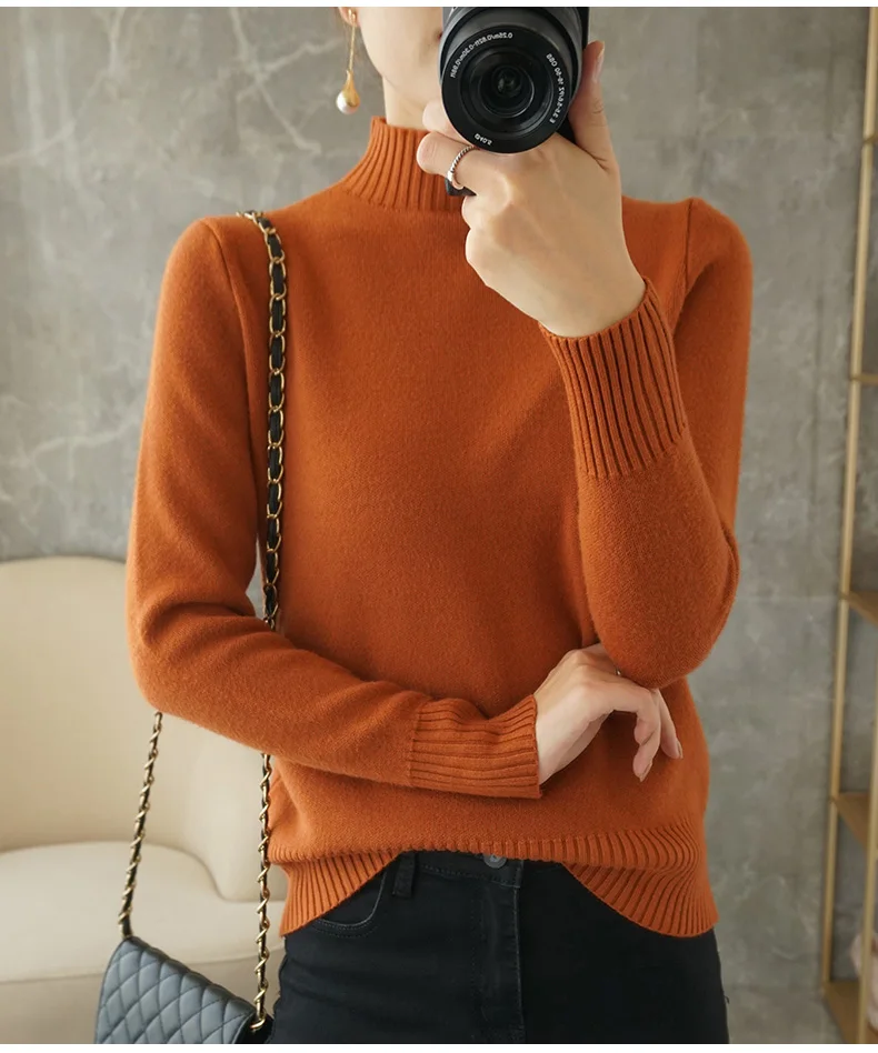 2021 Women's Sweater, Solid Color Wool, Half High Neck Pullover, Warmth, All-Match, Stylish Slim Fit, Large Size, Quality Hot 2021 Women's Sweater, Solid Color Wool, Half High Neck Pullover, Warmth, All-Match, Stylish Slim Fit, Large Size, Quality Hot