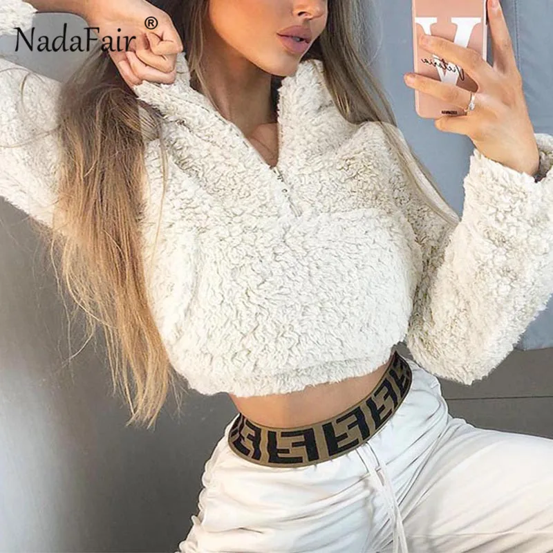 Nadafair Long Sleeve Cropped Hoodie Women Casual Autumn Winter Short Sweatshirt Solid Pocket Plush Faux Fur Sweatshirts Female
Nadafair Long Sleeve Cropped Hoodie Women Casual Autumn Winter Short Sweatshirt Solid Pocket Plush Faux Fur Sweatshirts Female