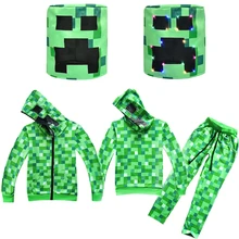 Chłopcy przebranie na karnawał dzieci Anime z długim rękawem kurtki z kapturem spodnie zielone Creeper gra do odgrywania ról zestawy na co dzień maska led Halloween(China)