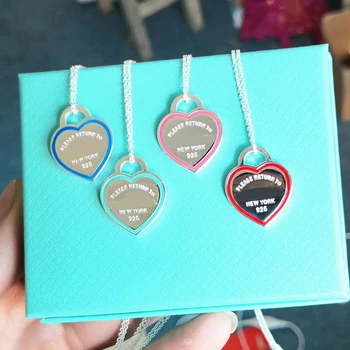 S925 pure silver romantic heart-shaped pink blue enamel letter necklace pendant for Ladies
S925 pure silver romantic heart-shaped pink blue enamel letter necklace pendant for Ladies