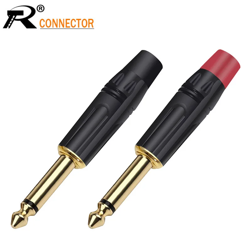 

2Pcs/1Pair Luxury Smooth Black Audio Plug Connector 6.35mm Jack Mono Assembly Microphone Connector Black & Red in 1pair