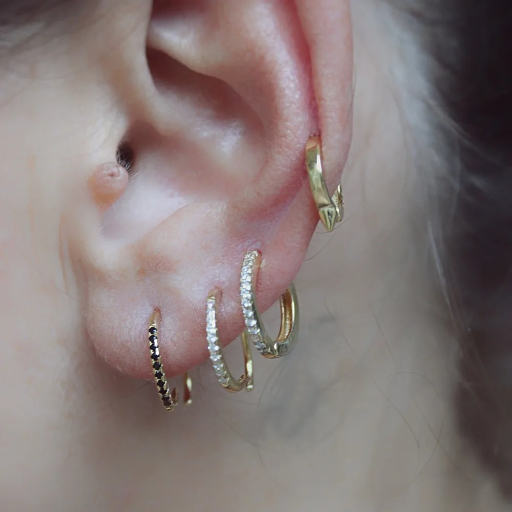 gold filled black silver huggies hoop spike earring 925 sterling delicate minimalist cute tiny cz dainty jewelry girls | Украшения и