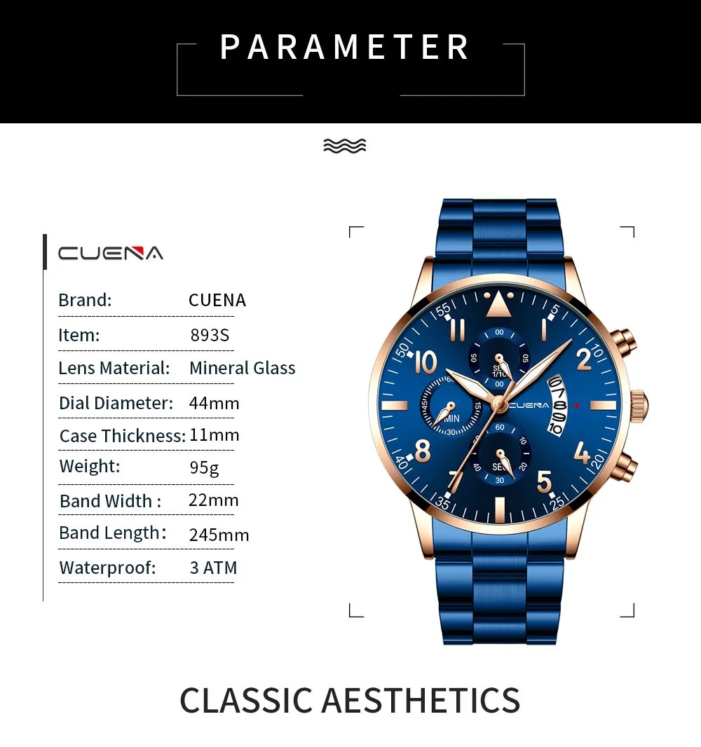 

CUENA Men Business Fashion Stainless Steel Analog Date Sport Quartz Wrist Watch relogio masculino watch men reloj hombre 2020