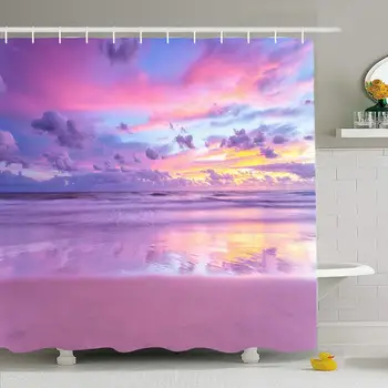 

Shower Curtain Set with Hooks 66x72 Cotton Twilight Abstract Sunlight Candy Sunrise at Beach Nature Sunset Parks Holiday Coast