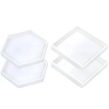 

4 Pack Coaster Silicone Molds In Square,Hexagon-Mold For Resin Jewelry Casting Diy Coasters And Craft Projects