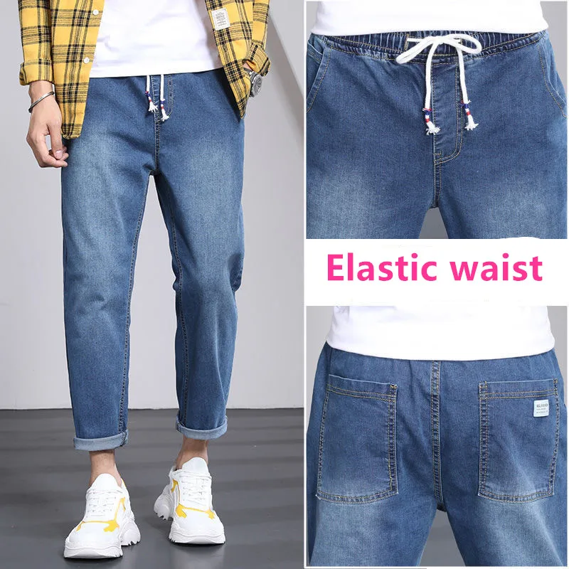 Sping Autumn Men Streetwear Blue Jeans Korean Fashions Harem Pants Elastic Waist Comfortable Casual Streetwear Long Pants 
Sping Autumn Men Streetwear Blue Jeans Korean Fashions Harem Pants Elastic Waist Comfortable Casual Streetwear Long Pants