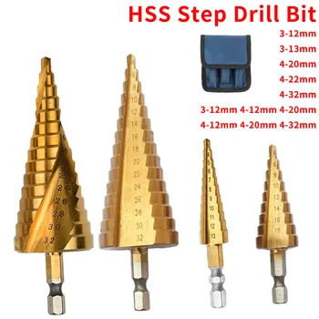HSS Titanium Hex Shank Step Drill Bit 3-13/3-12/4-20/4-32 mm Step Cone Cutting Tools Steel Woodworking Metal Drilling Set
HSS Titanium Hex Shank Step Drill Bit 3-13/3-12/4-20/4-32 mm Step Cone Cutting Tools Steel Woodworking Metal Drilling Set