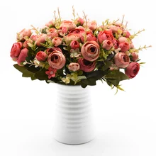 10 cabeças/1 pacote de rosas de chá de seda noiva bouquet para o natal casa casamento ano novo decoração plantas falsas flores artificiais(China)