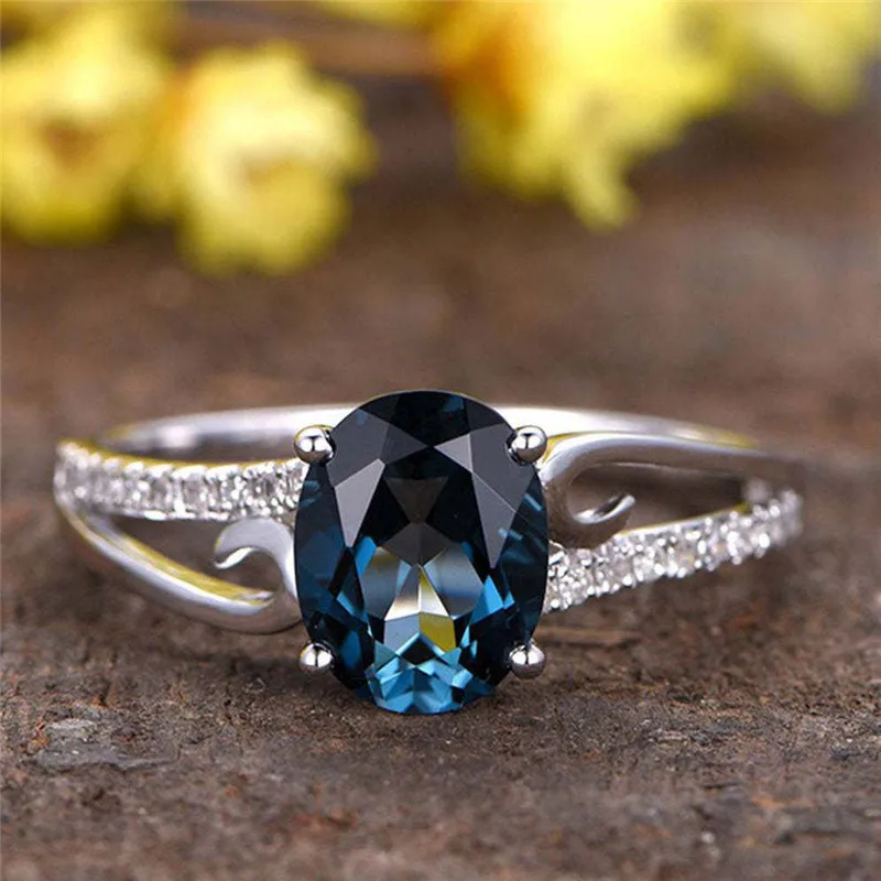 RongXing очаровательные синие Кристальные овальные циркониевые винтажные кольца