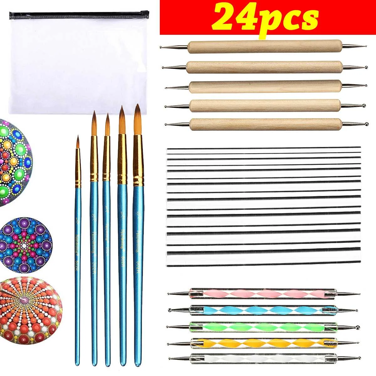 24PCS Mandala Painting Dotting Tools with Dotting Rods Ball Stylus Pen Stencil Paint Tray Brushes for Canva Rock Fabric Wall Ar
24PCS Mandala Painting Dotting Tools with Dotting Rods Ball Stylus Pen Stencil Paint Tray Brushes for Canva Rock Fabric Wall Ar