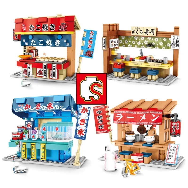 Блоки Sembo City Mini Street Scene розничный магазин японский уличный вид Ramen Модель