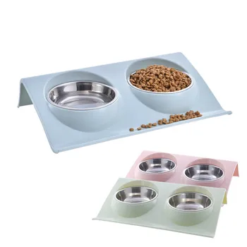 Pet double bowl doubles stainless steel cat and dog food bowl pet supplies pet bowl feeder MJ62911 
Pet double bowl doubles stainless steel cat and dog food bowl pet supplies pet bowl feeder MJ62911