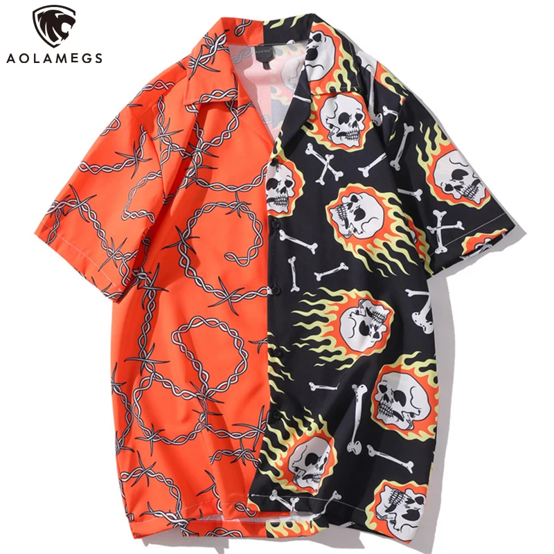 Aolamegs Shirts Men Skull Bone Patchwork Color Print Casual Short Sleeve Hip Hop Style Shirts Hipster Cozy Summer Streetwear men
Aolamegs Shirts Men Skull Bone Patchwork Color Print Casual Short Sleeve Hip Hop Style Shirts Hipster Cozy Summer Streetwear men