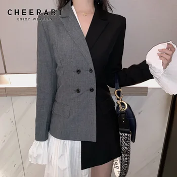 CHEERART Black Grey Patchwork Blazer Women CHIC Blazer And Jackets Asymmetrical Coat Ladies Blazers Autumn
CHEERART Black Grey Patchwork Blazer Women CHIC Blazer And Jackets Asymmetrical Coat Ladies Blazers Autumn