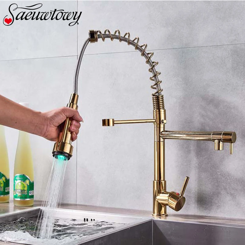 Led Light Deck Installation Hot And Cold Water Kitchen Faucet Rotating Spring Pull Down Double Nozzle Kitchen Tap Sink Mixer
Led Light Deck Installation Hot And Cold Water Kitchen Faucet Rotating Spring Pull Down Double Nozzle Kitchen Tap Sink Mixer