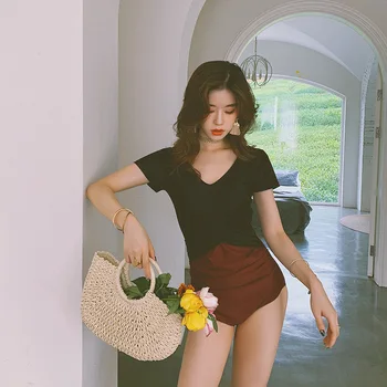 Swimsuit With Cups Maillot Femme New Swimsuits Women Summer 2019 Bikini Short Long Sleeve One Piece At Thin Female Solid 
Swimsuit With Cups Maillot Femme New Swimsuits Women Summer 2019 Bikini Short Long Sleeve One Piece At Thin Female Solid