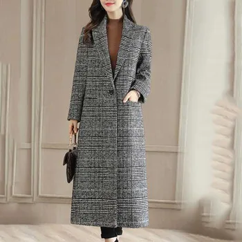 Womens Long Coat Autumn and Winter Wool Coats New Fashion Women Single Button Jacket Houndstooth Plaid Long Woolen Coats Outwear
Womens Long Coat Autumn and Winter Wool Coats New Fashion Women Single Button Jacket Houndstooth Plaid Long Woolen Coats Outwear