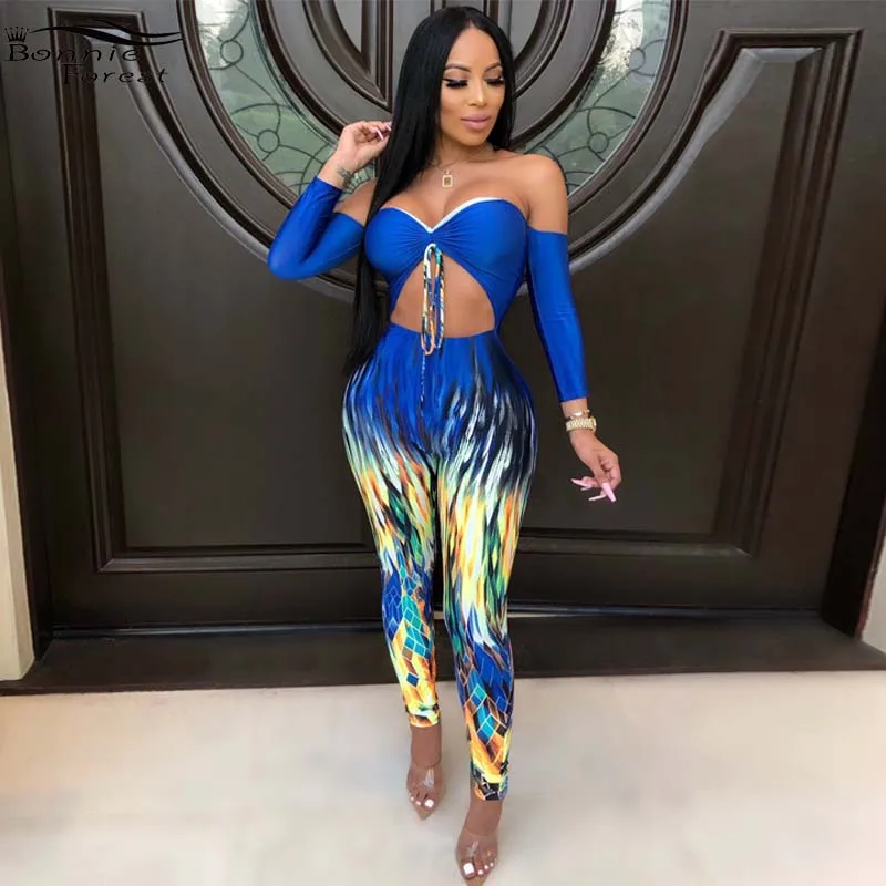 Bonnie Forest Beautiful Border Design Jumpsuit Womens Sexy Off The Shoulder Tied Bust Jumpsuit Night Club Outfits Wholesale 
Bonnie Forest Beautiful Border Design Jumpsuit Womens Sexy Off The Shoulder Tied Bust Jumpsuit Night Club Outfits Wholesale