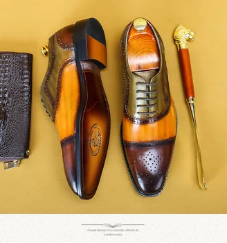 Luxury Men Shoes Formal Dress Genuine Leather Blue Brown Cut-Out Wing Tip Lace Man Brogues Oxfords For Business Wedding Office
Luxury Men Shoes Formal Dress Genuine Leather Blue Brown Cut-Out Wing Tip Lace Man Brogues Oxfords For Business Wedding Office