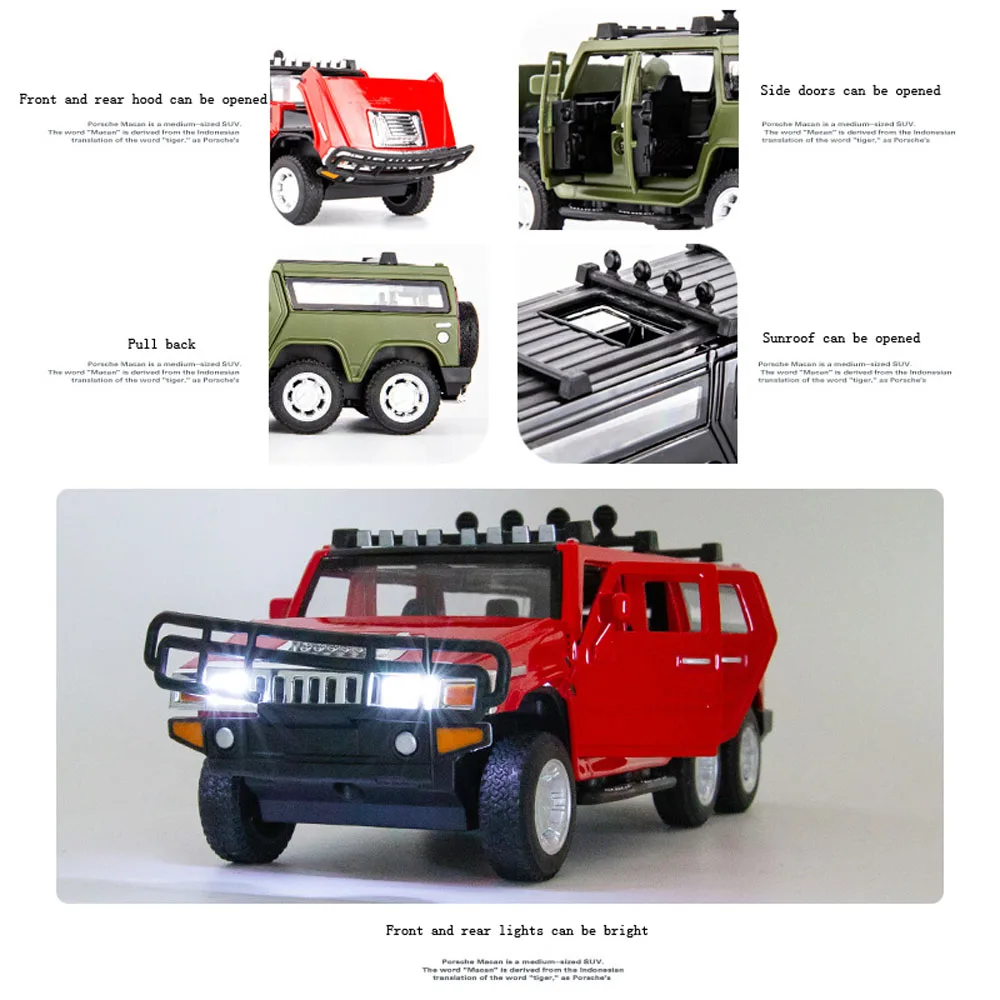 1:32 high simulation six rounds ordinary Hummer alloy car model children's sound and light off-road vehicle toy car
1:32 high simulation six rounds ordinary Hummer alloy car model children's sound and light off-road vehicle toy car
