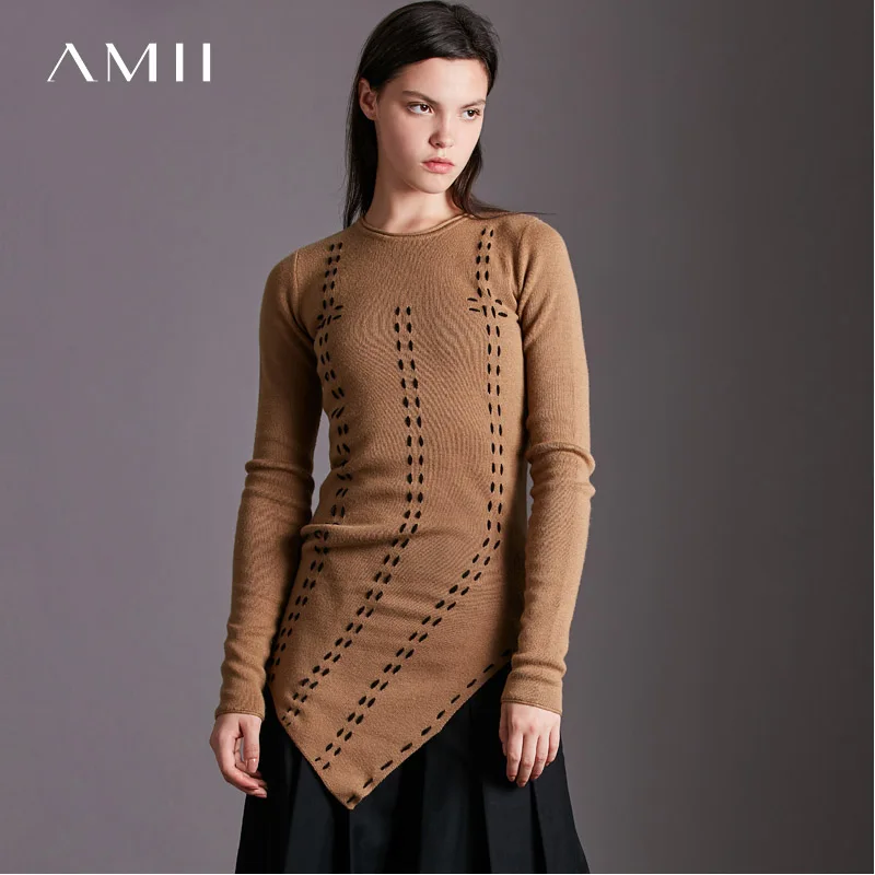 Amii минимализм полосатый вязаный свитер для женщин с длинными рукавами тонкий