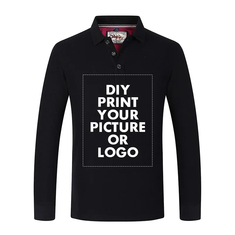 

Spring Autumn Men Cotton Polos Custom Printed Photo Logo DIY Company Group Uniform Team Clothes Unisex Long Sleeve Solid Tops