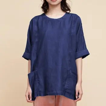 Celmia Women Blue Denim Blouse 2020 Summer Top Casual Pockets O-neck Half Sleeve Loose Blusas Mujer Solid Work Shirts Plus Size
Celmia Women Blue Denim Blouse 2020 Summer Top Casual Pockets O-neck Half Sleeve Loose Blusas Mujer Solid Work Shirts Plus Size