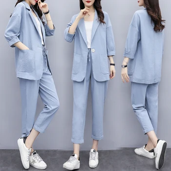 2020 spring women's fashion large size cotton and linen blazers +pants suits female OL plus size blazer two piece sets
2020 spring women's fashion large size cotton and linen blazers +pants suits female OL plus size blazer two piece sets