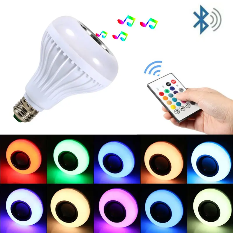 

BRELONG LED Bulb Bluetooth Speaker, 6W E27 RGB Replacement Light Wireless Stereo Audio with 24-Key Remote Control