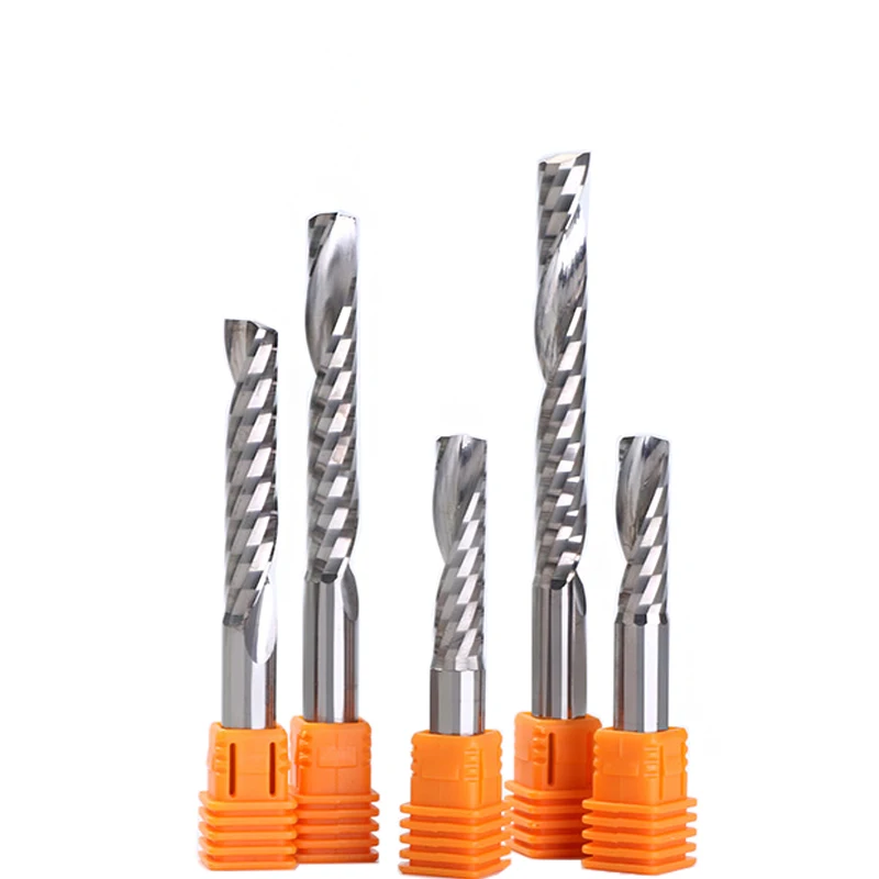 

10pcs 3.175/4/5/6/8mm Carbide CNC Router Bits one Flutes Spiral End Mills Single Flute Milling Cutter PVC Wood Cutter CEL 8-62mm