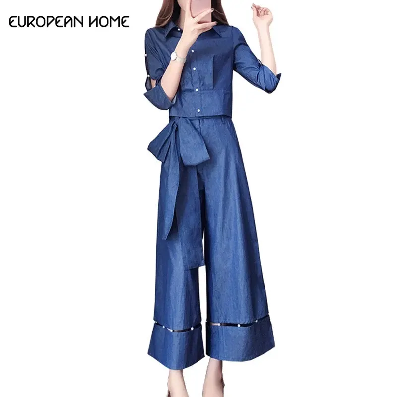 2019 Spring Summer New Casual Denim Suit Women Plus Size Loose Short Tops High Waist Wide Leg Pants Fashion Two Piece Set LR153
2019 Spring Summer New Casual Denim Suit Women Plus Size Loose Short Tops High Waist Wide Leg Pants Fashion Two Piece Set LR153