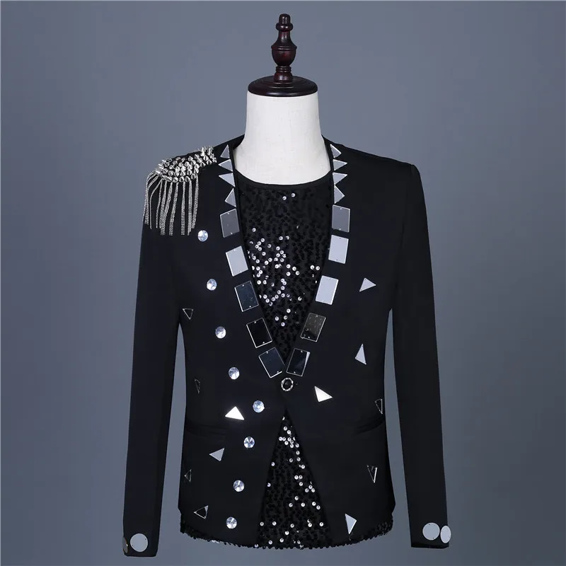 Personalized Design Male Sequin Tassels Rhinestone Rivet Black Casual Blaser Men's Single Button Dancing Performnace Costumes
Personalized Design Male Sequin Tassels Rhinestone Rivet Black Casual Blaser Men's Single Button Dancing Performnace Costumes
