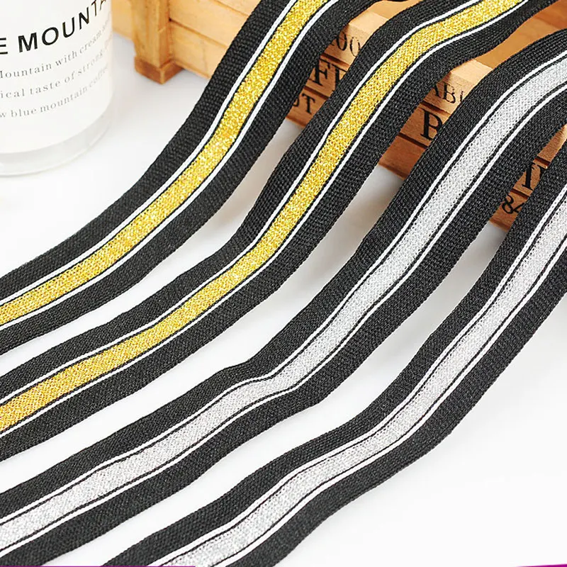 25mm 10M Silver/Gold Stripe Knitting Webbing 25mm Pants Side Ribbon Clothes Hat Bag Garment Sewing Decoration Trim Accessories 
25mm 10M Silver/Gold Stripe Knitting Webbing 25mm Pants Side Ribbon Clothes Hat Bag Garment Sewing Decoration Trim Accessories