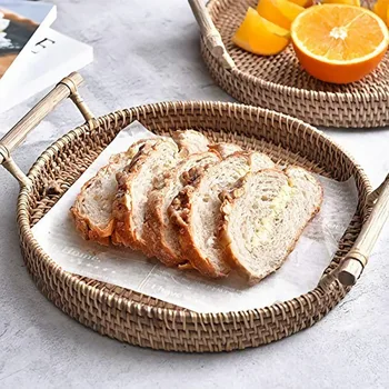 Rattan Bread Basket Round Hand-Woven Tea Tray With Handle For Serving Dinner Parties Coffee Fruit Food Breakfast Display
Rattan Bread Basket Round Hand-Woven Tea Tray With Handle For Serving Dinner Parties Coffee Fruit Food Breakfast Display