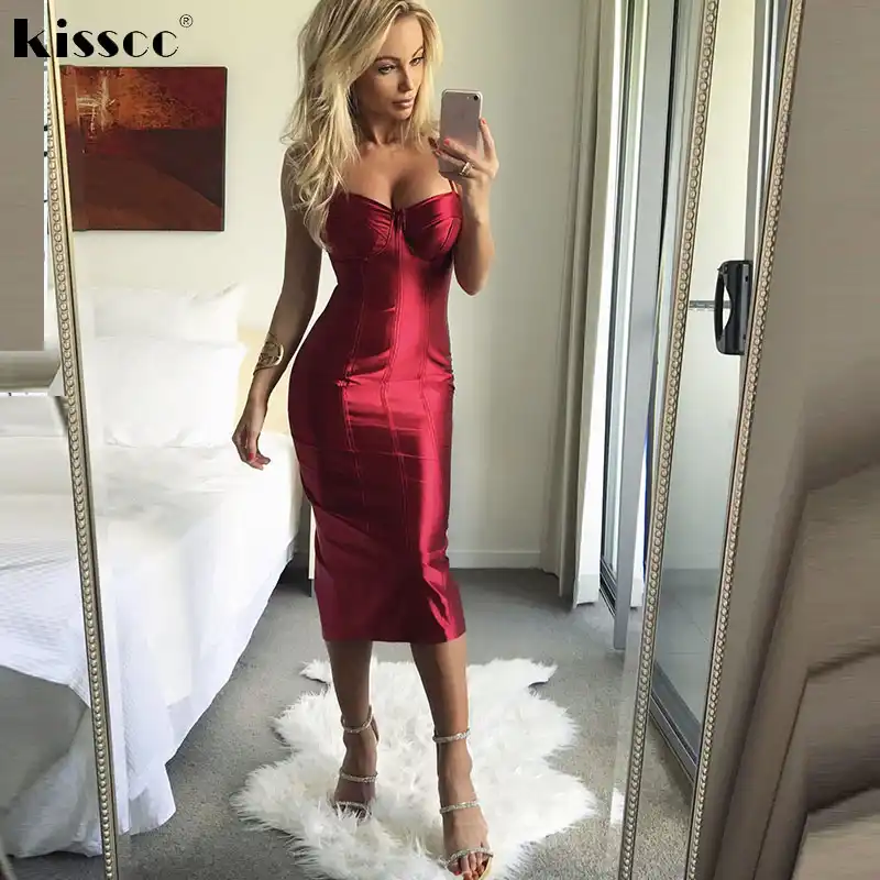 burgundy satin bodycon dress