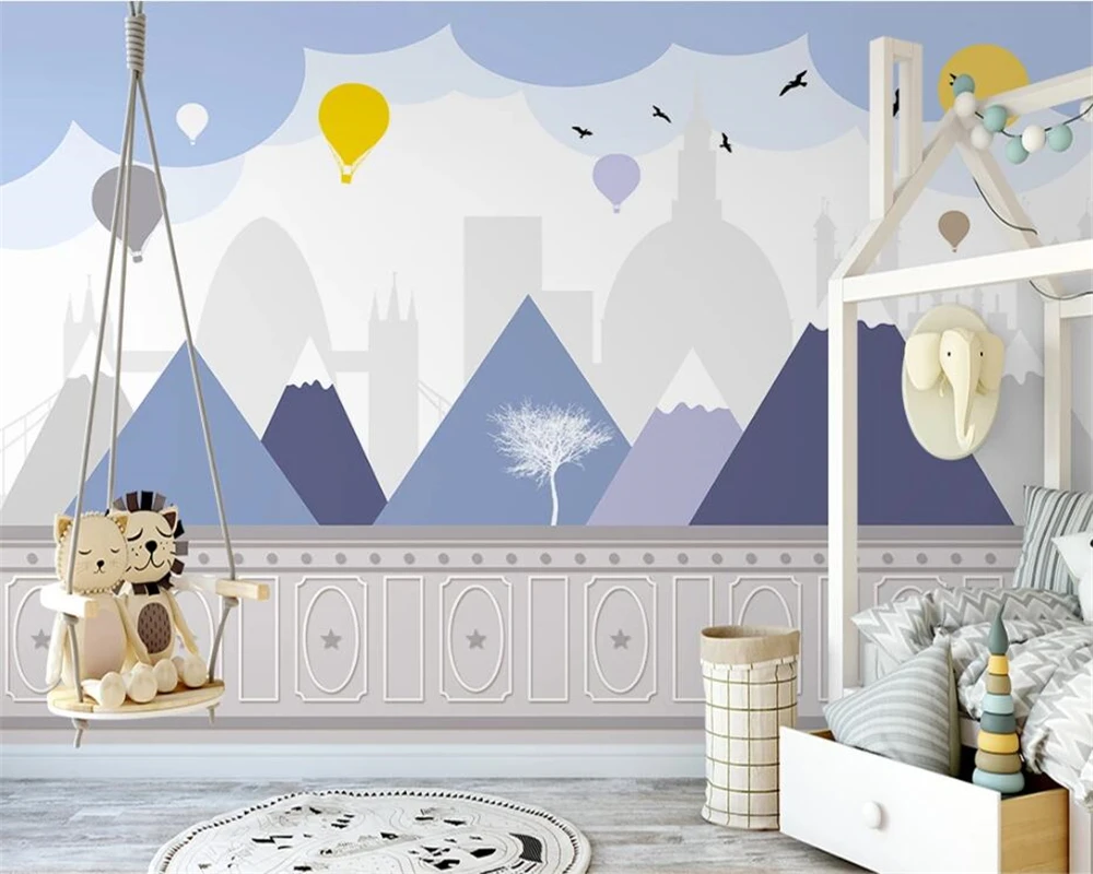 

beibehang Custom hand-painted Nordic simple mountain peak children's room starry valley background papel de parede wallpaper