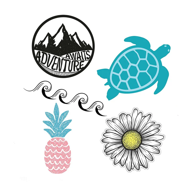 

Cute & Trendy Laptop Sticker 5Pcs Pack for MacBook Phone Car Decal Stickers Wave Ocean Beach Pineapple Turtle Vinyl Sticker