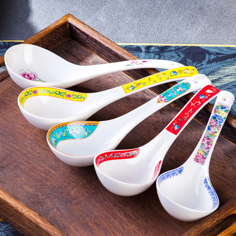 

Jingdezhen Soup Spoon Home Big Soup Ladle Chinese Tableware Kitchen Accessories Tool Rice Spoons Dinnerware Scoop Decor Crafts