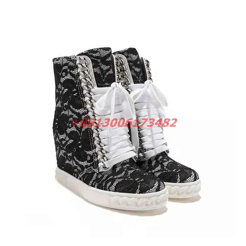Woman Black Lace Inner Heel Lace Up Ankle Boots Black Lace Mesh Chain Back Zipper Hidden Wedge 8Cm Heel Ankle Boots
Woman Black Lace Inner Heel Lace Up Ankle Boots Black Lace Mesh Chain Back Zipper Hidden Wedge 8Cm Heel Ankle Boots