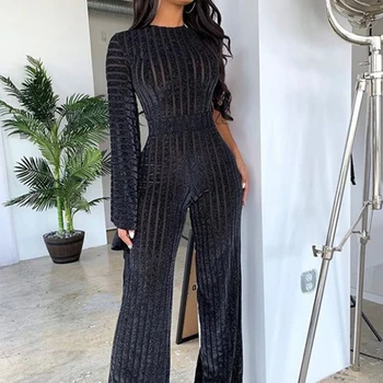 Black Casual Plus Size Flocking Overalls Autumn O NecK Winter Full Sleeve Wide Leg Romper Club See Through Sexy Loose Jumpsuits
Black Casual Plus Size Flocking Overalls Autumn O NecK Winter Full Sleeve Wide Leg Romper Club See Through Sexy Loose Jumpsuits