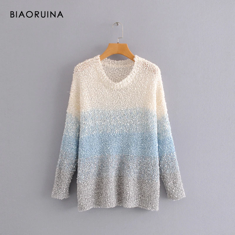 BIAORUINA Women's Loose Fashion Gradient Hit Color Patchwork Sequines Sweater Female V-neck Oversized Casual Pullover One Size
BIAORUINA Women's Loose Fashion Gradient Hit Color Patchwork Sequines Sweater Female V-neck Oversized Casual Pullover One Size