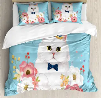 Cat Duvet Cover Set Graphical Watercolor Style Fluffy Kitten with Flowers and a Party Hat Decorative 3 Piece Bedding Set
Cat Duvet Cover Set Graphical Watercolor Style Fluffy Kitten with Flowers and a Party Hat Decorative 3 Piece Bedding Set
